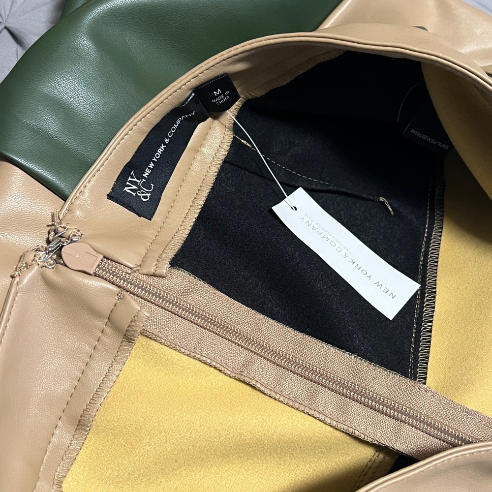 New York & Company Tan & Green Colorblock Faux Leather Pencil Skirt NWT - Picture 8 of 10